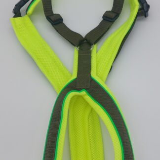 Snowpaws Trailgeschirr "Nukka" Größe 10 Gurtband khaki  - Polster Airmesh neongelb - Paspelband neongrün