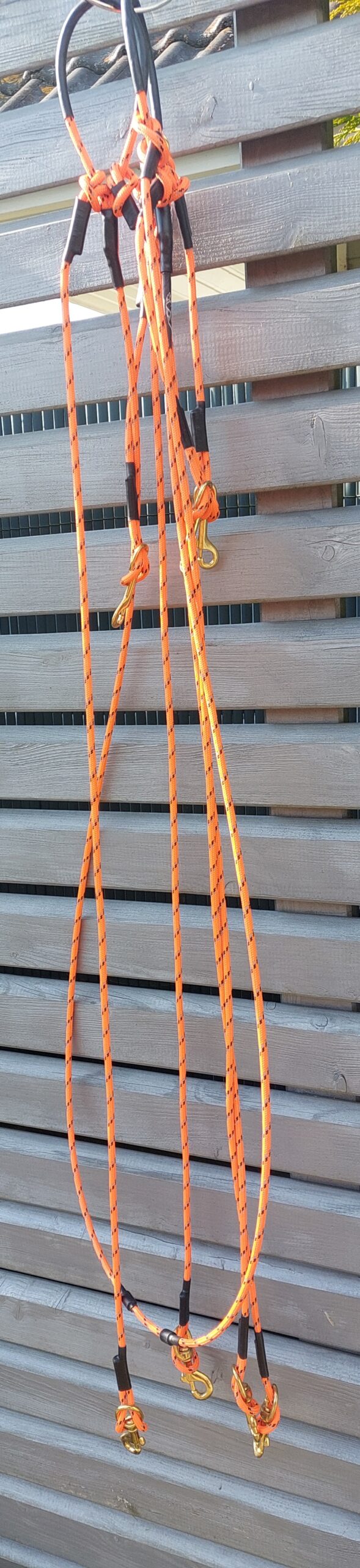Gespannleine (4 Hunde) von "Swedish Centerlines" Zentralleine (Stahlkern) PS ummantelt - Farbe Orange mit Reflektoren – Bild 2