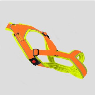 Snowpaws Trailgeschirr "Nukka" Größe 8 Gurtband orange  - Polster Airmesh neongelb - Paspelband silber