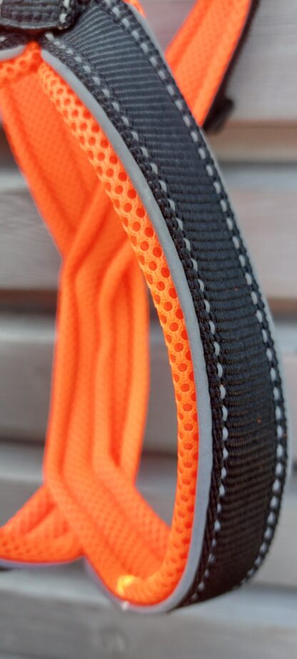 Snowpaws Trailgeschirr "Nukka" Größe 9 Gurtband schwarz_r  - Polster Airmesh neonorange - Paspelband silber – Bild 2