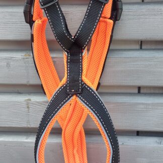 Snowpaws Trailgeschirr "Nukka" Größe 8 Gurtband schwarz_r  - Polster Airmesh neonorange - Paspelband silber
