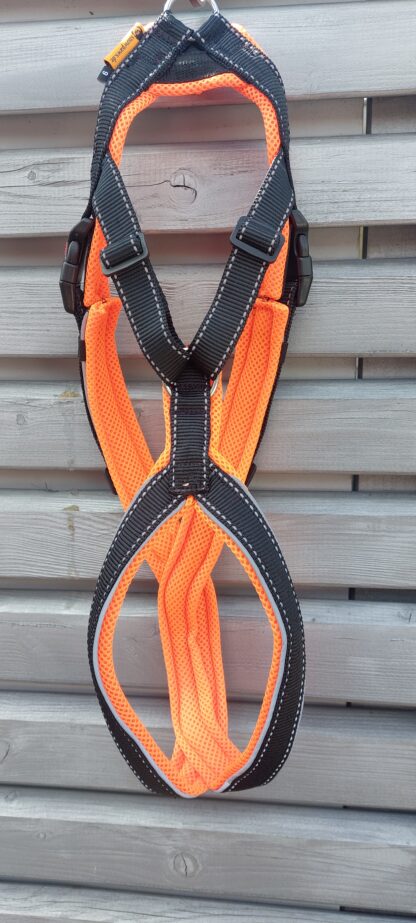 Snowpaws Trailgeschirr "Nukka" Größe 9 Gurtband schwarz_r  - Polster Airmesh neonorange - Paspelband silber