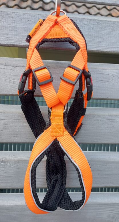 Snowpaws Trailgeschirr "Nukka" Größe 1 Gurtband orange  - Polster Airmesh schwarz - Paspelband silber – Bild 2