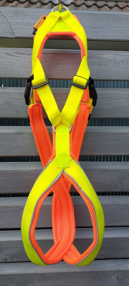 Snowpaws Trailgeschirr "Nukka" Größe 9 Gurtband gelb  - Polster Airmesh orange - Paspelband silber – Bild 2