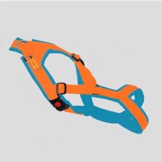 Snowpaws Trailgeschirr "Nukka" Größe 6 Gurtband orange  - Polster Airmesh eisblau - Paspelband silber