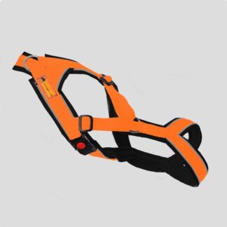 Snowpaws Trailgeschirr "Nukka" Größe 1 Gurtband orange  - Polster Airmesh schwarz - Paspelband silber