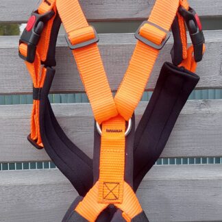 snowpaws trailgeschirr "nukka 1size" größe m gurtband schwarz r polster airmesh neonorange (kopie)